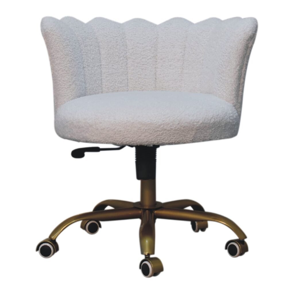 Fotel obrotowy Artisan IN3485 – drewno i tkanina bouclé, wykończenie bouclé białe