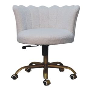 Fotel obrotowy Artisan IN3485 – drewno i tkanina bouclé, wykończenie bouclé białe