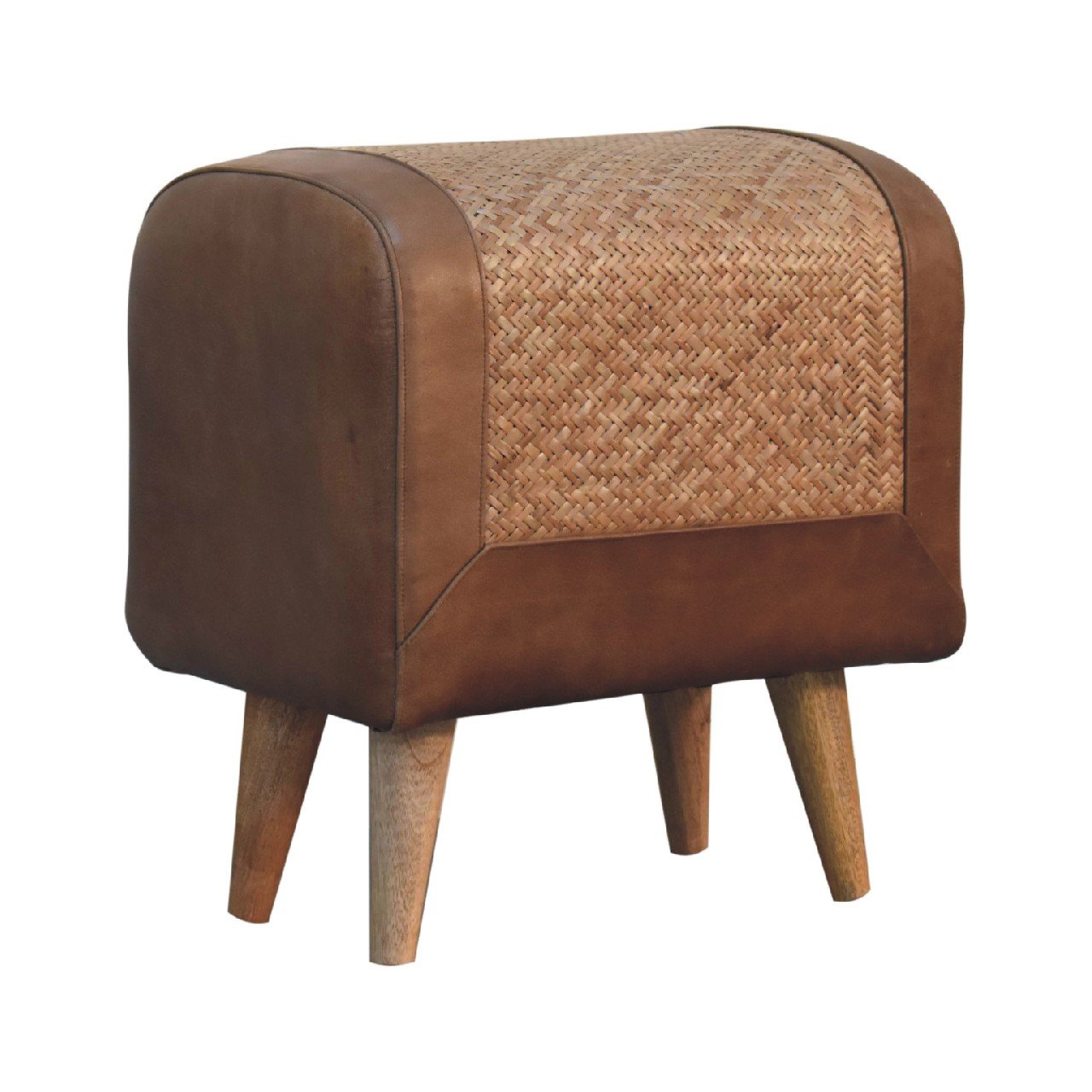 Pufa lub podnóżek Artisan IN3492 – lite drewno mango, wykończenie dębowe - Image 2