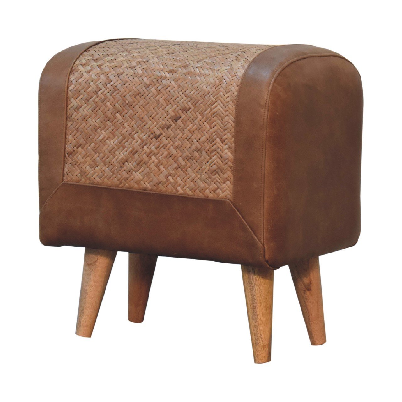 Pufa lub podnóżek Artisan IN3492 – lite drewno mango, wykończenie dębowe - Image 3