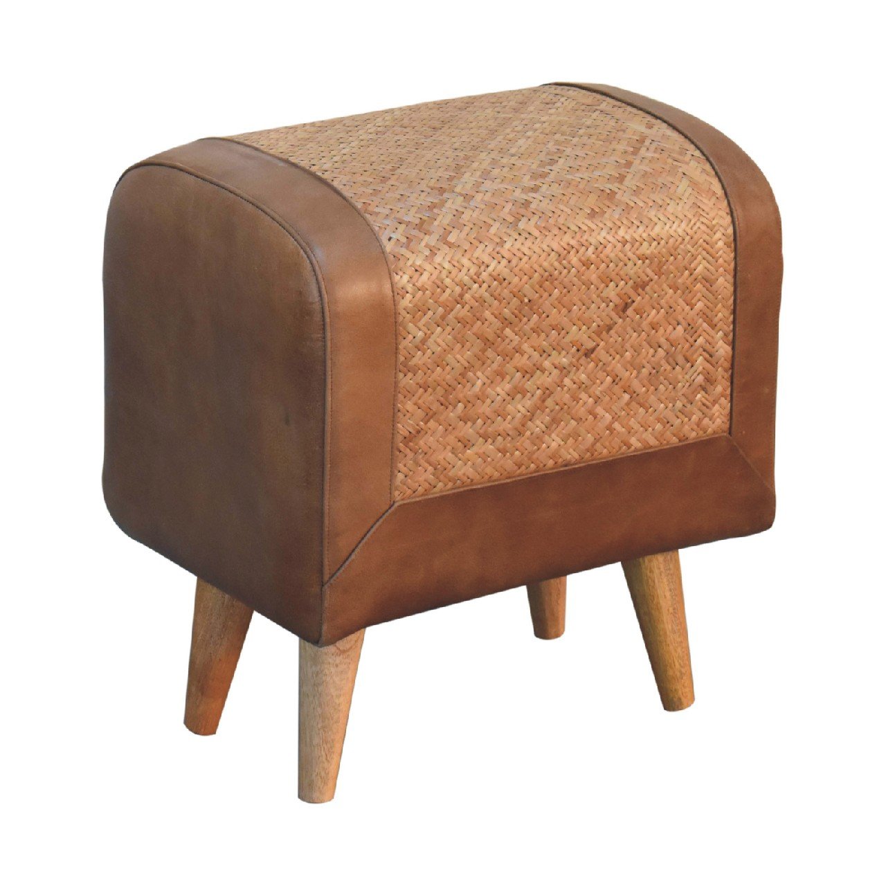 Pufa lub podnóżek Artisan IN3492 – lite drewno mango, wykończenie dębowe - Image 5