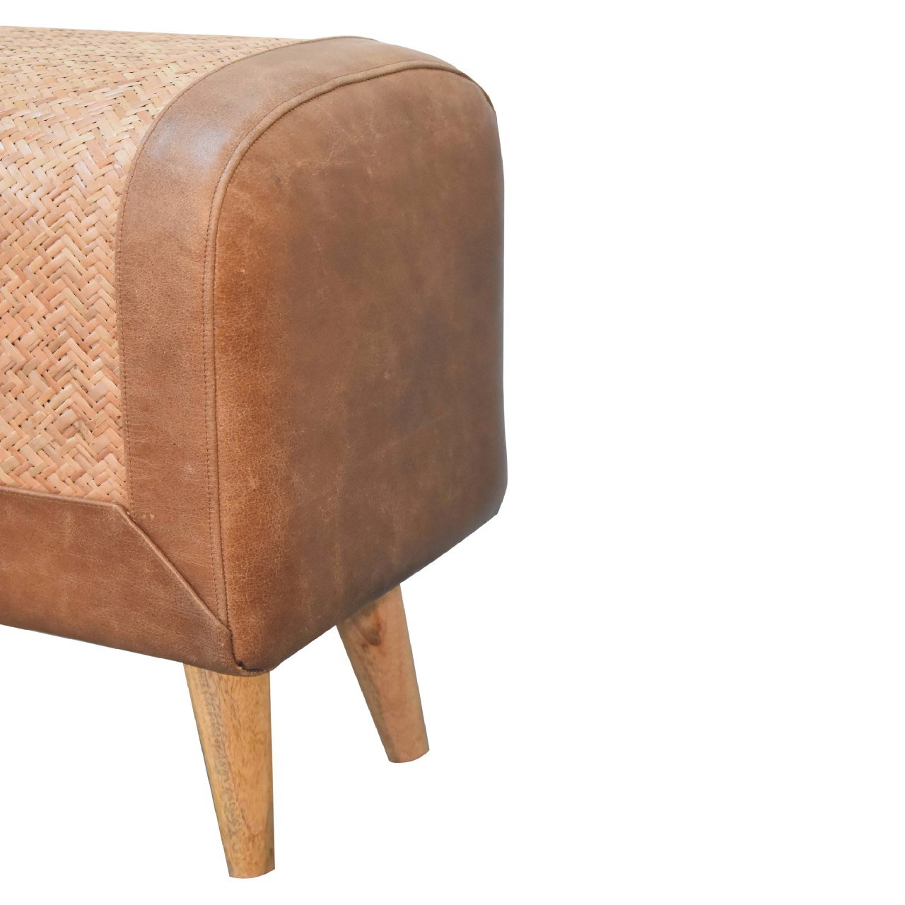 Pufa lub podnóżek Artisan IN3492 – lite drewno mango, wykończenie dębowe - Image 7