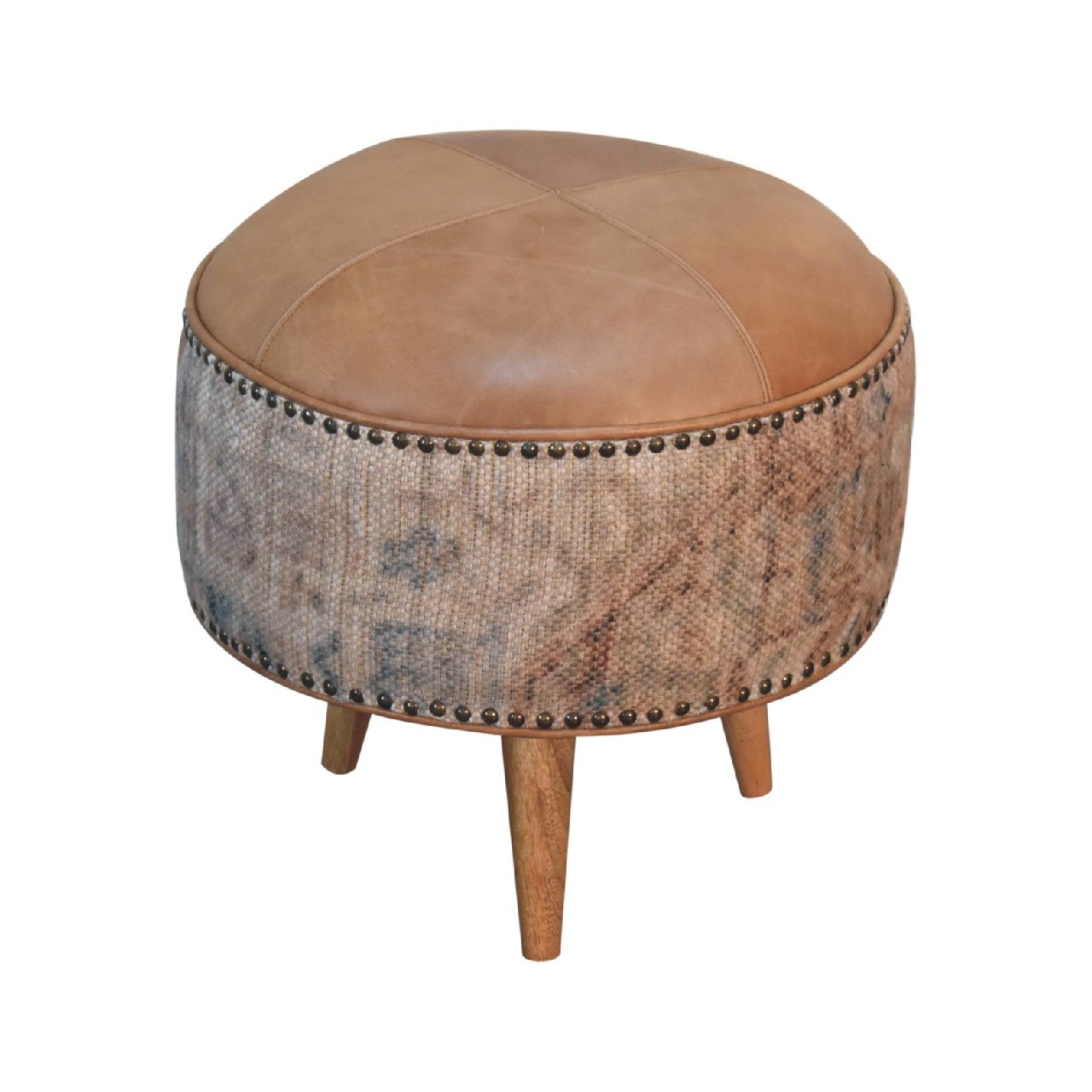 Pufa lub podnóżek Artisan IN3493 – lite drewno mango, wykończenie dębowe - Image 2