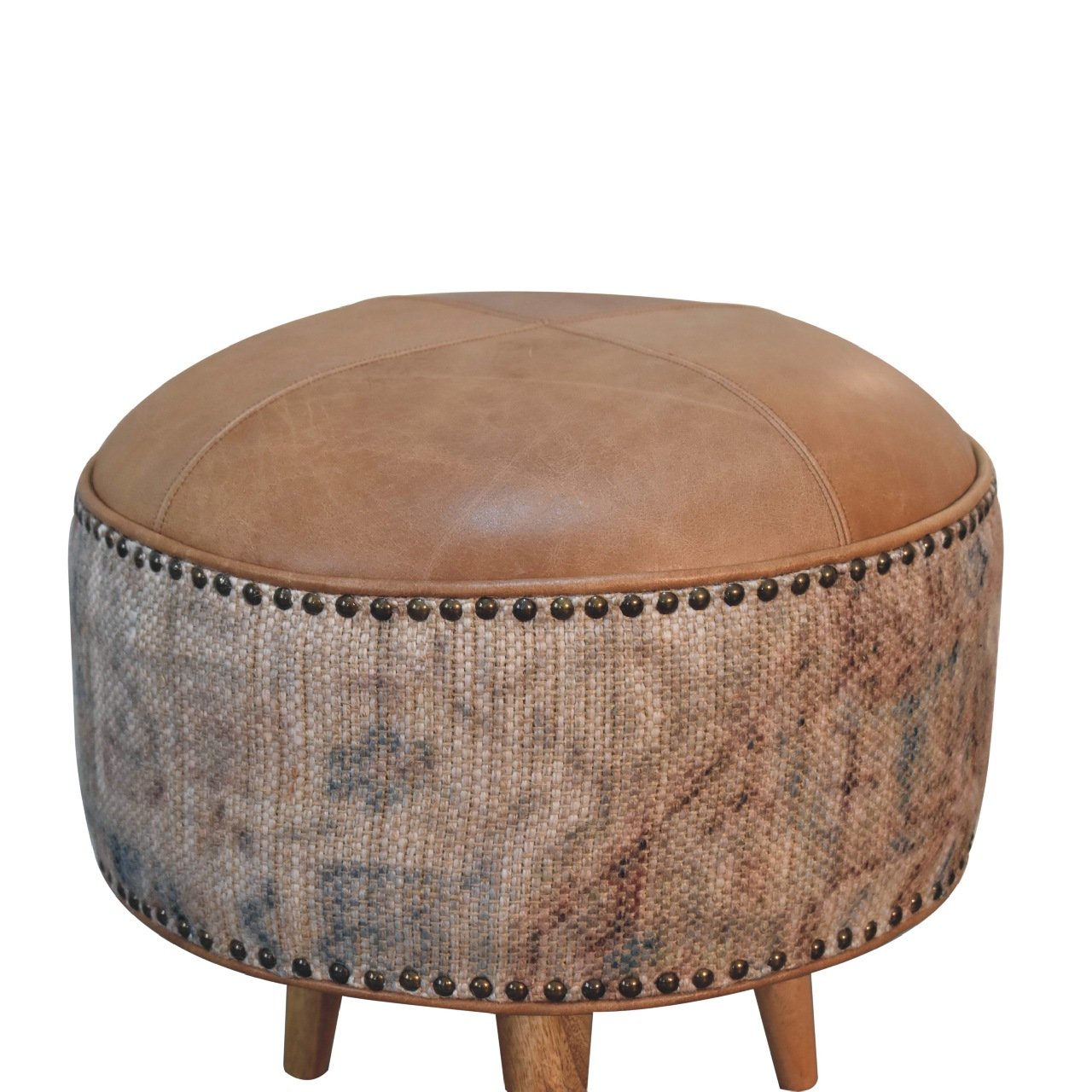 Pufa lub podnóżek Artisan IN3493 – lite drewno mango, wykończenie dębowe - Image 3