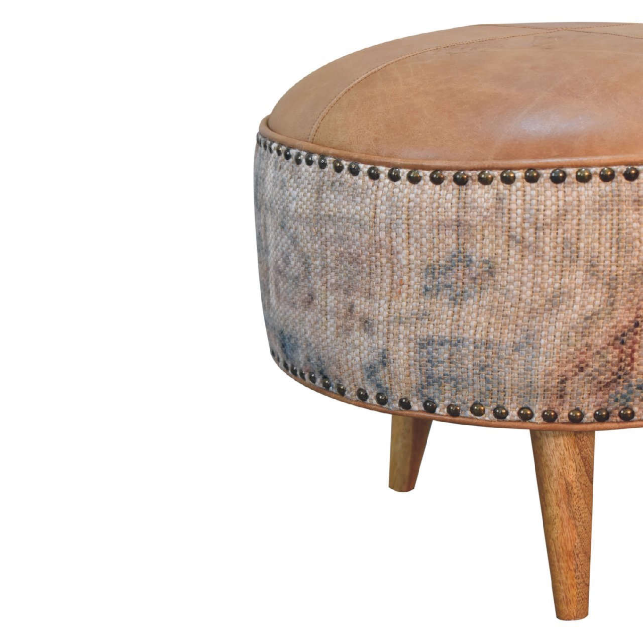 Pufa lub podnóżek Artisan IN3493 – lite drewno mango, wykończenie dębowe - Image 6