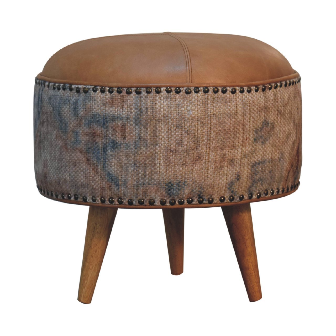 Pufa lub podnóżek Artisan IN3493 – lite drewno mango, wykończenie dębowe - Image 7