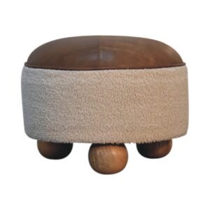 Pufa z litego drewna mango – dębowa, 45 cm