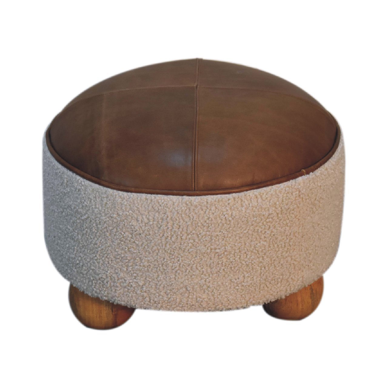 Pufa z litego drewna mango – dębowa, 45 cm - obrazek 3