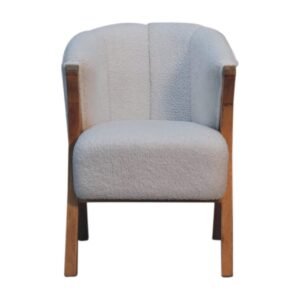 Krzesło Artisan IN3534 – drewno i tkanina bouclé, wykończenie bouclé białe