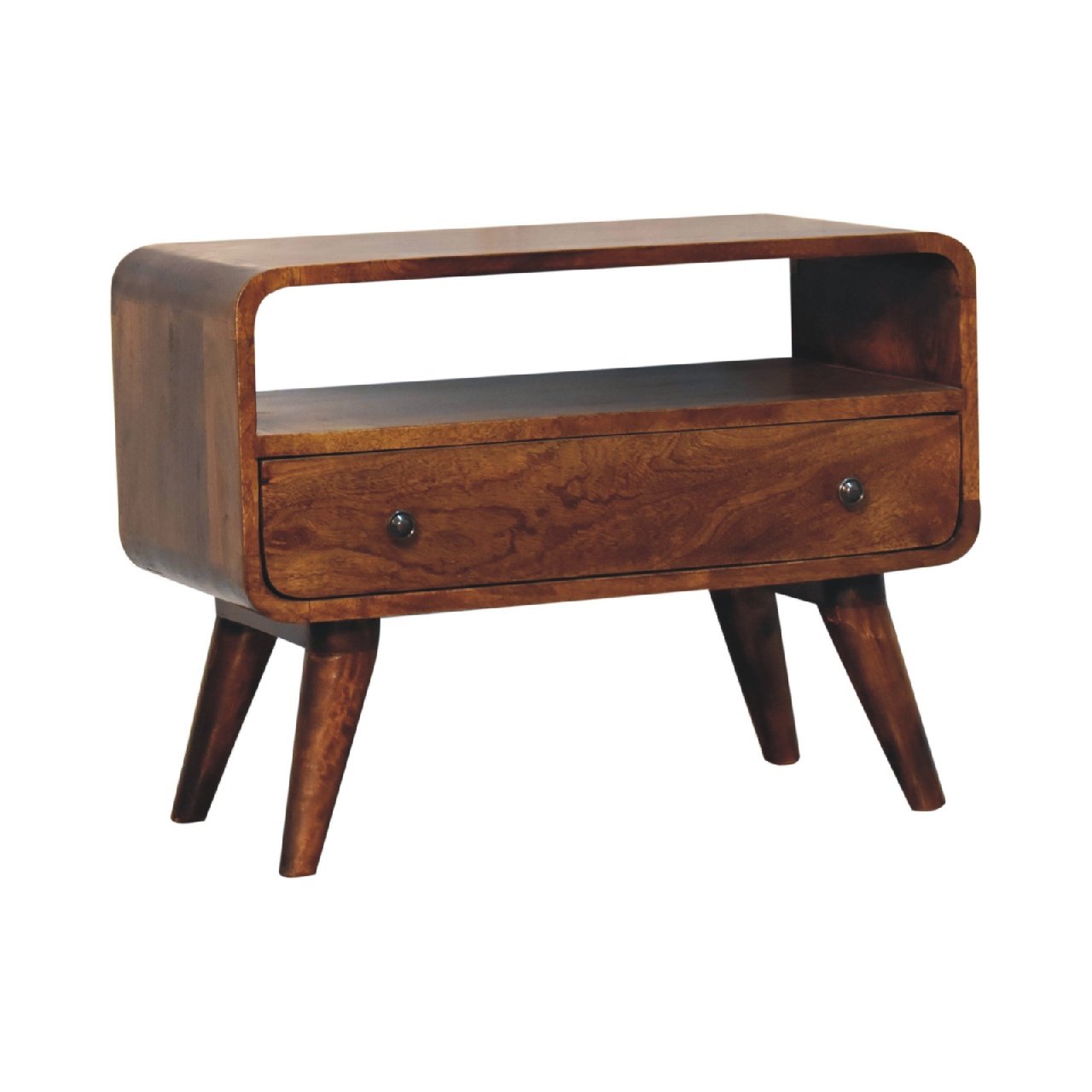 Szafka RTV z litego drewna mango – kasztanowa, 60 cm — model IN3539