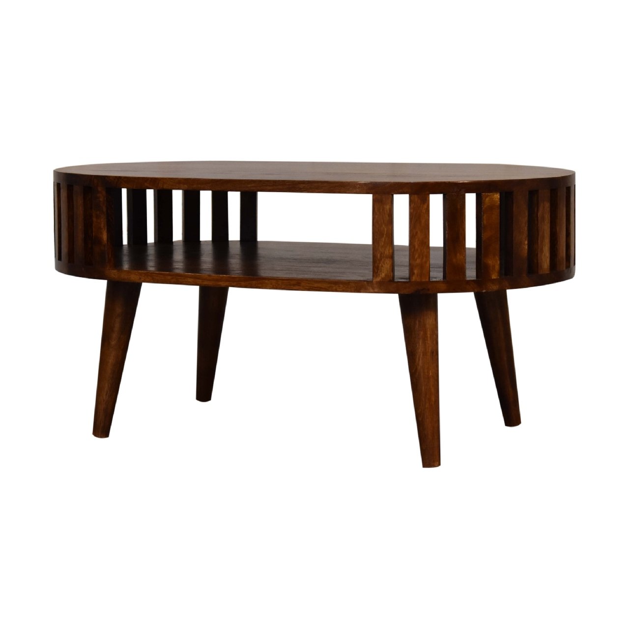 Stolik kawowy z litego drewna mango – kasztanowy, 80 cm — model IN3552
