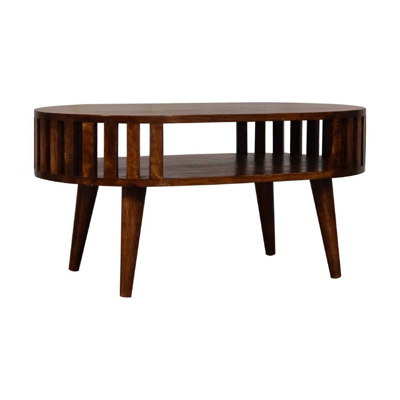 Stolik kawowy z litego drewna mango – kasztanowy, 80 cm — model IN3552 - Image 2