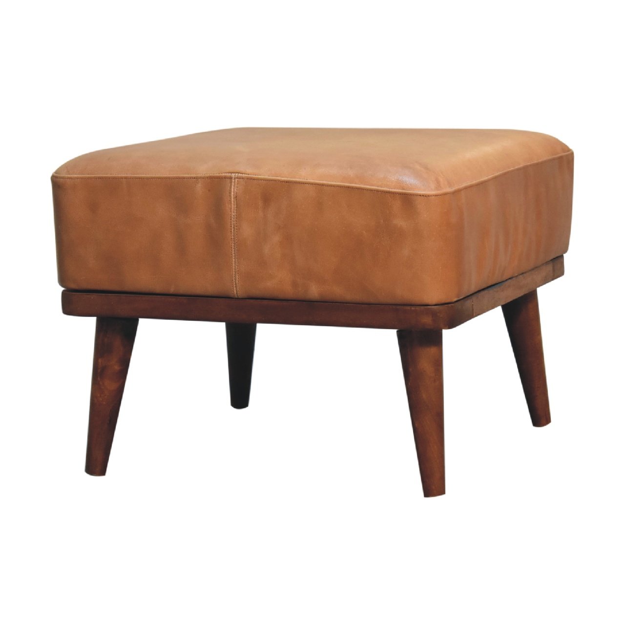 Pufa lub podnóżek Artisan IN3560 – lite drewno mango, wykończenie kasztanowe - Image 2