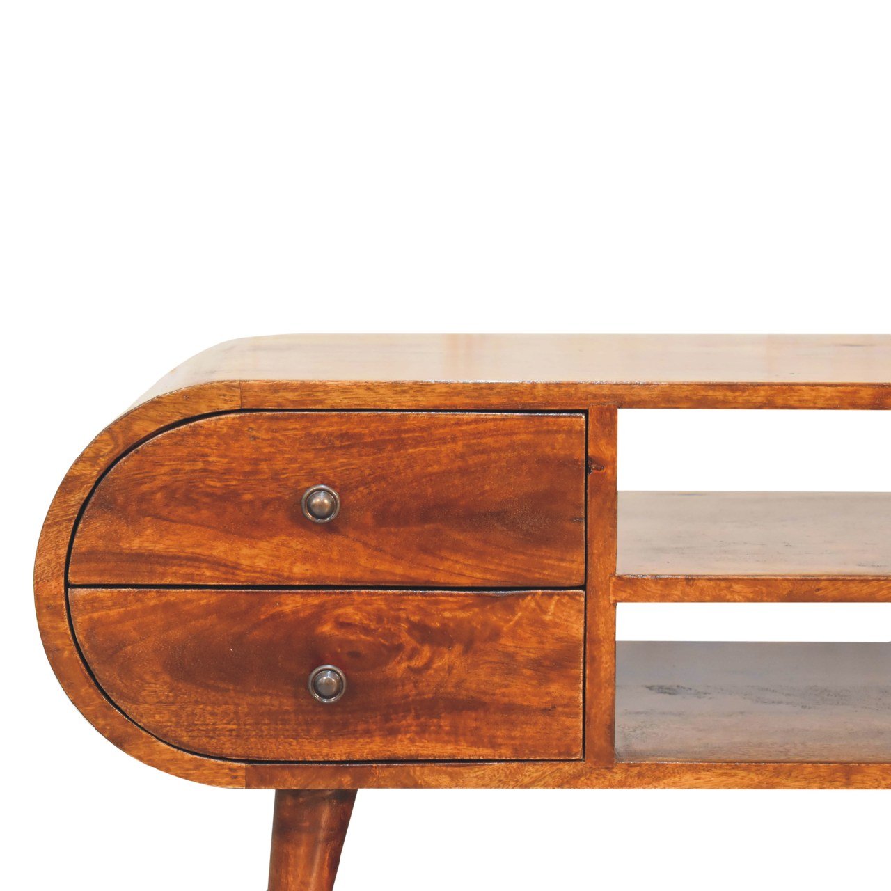 Szafka RTV z litego drewna mango – kasztanowa, 110 cm — model IN3569 - obrazek 2
