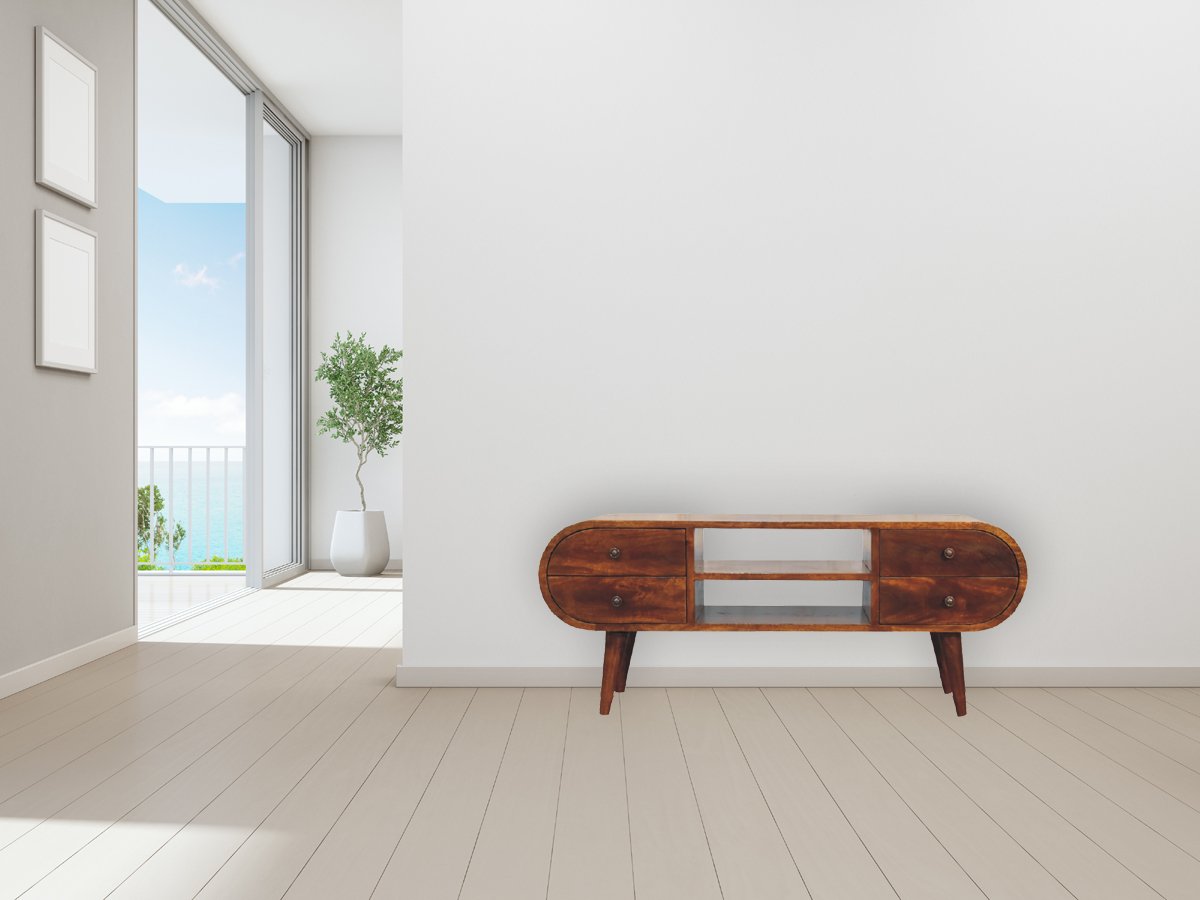 Szafka RTV z litego drewna mango – kasztanowa, 110 cm — model IN3569 - obrazek 8