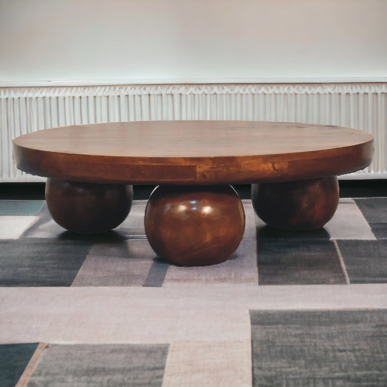 Stolik kawowy z litego drewna mango – kasztanowy, 80 cm — model IN3573 - obrazek 10