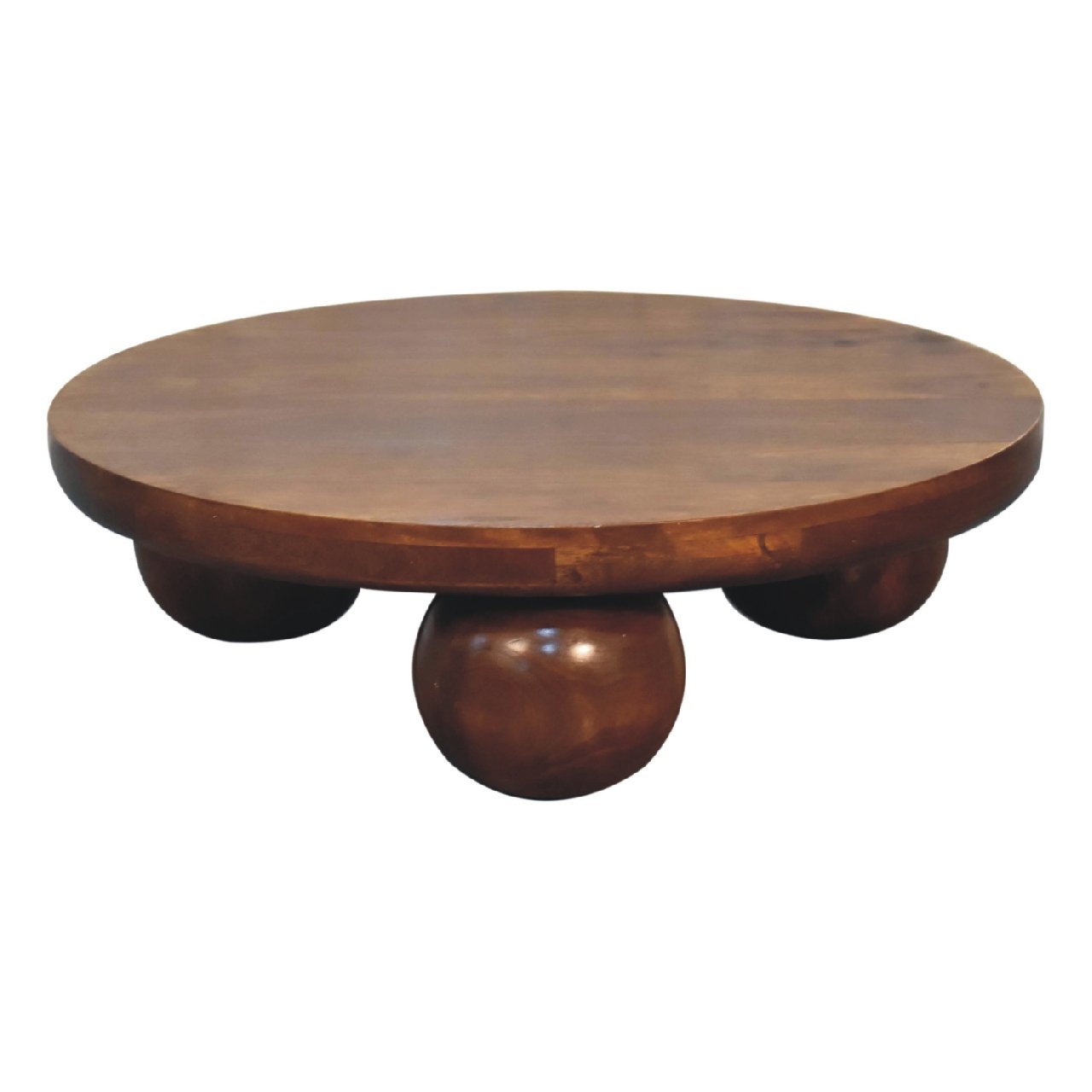 Stolik kawowy z litego drewna mango – kasztanowy, 80 cm — model IN3573