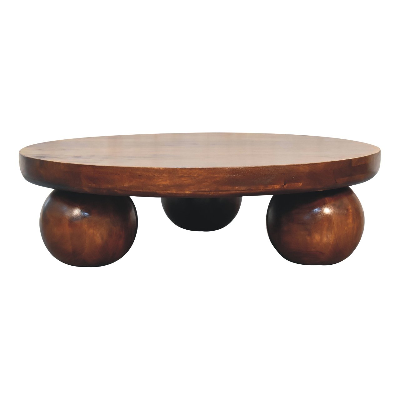 Stolik kawowy z litego drewna mango – kasztanowy, 80 cm — model IN3573 - obrazek 7