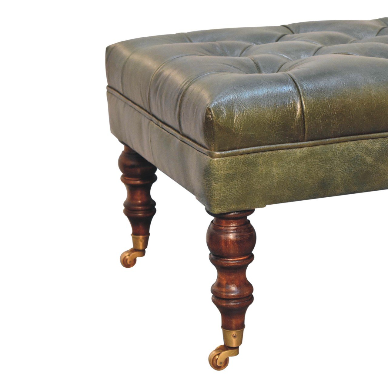 Pufa z litego drewna mango – orzechowa, 90 cm — model IN3574 - Image 7