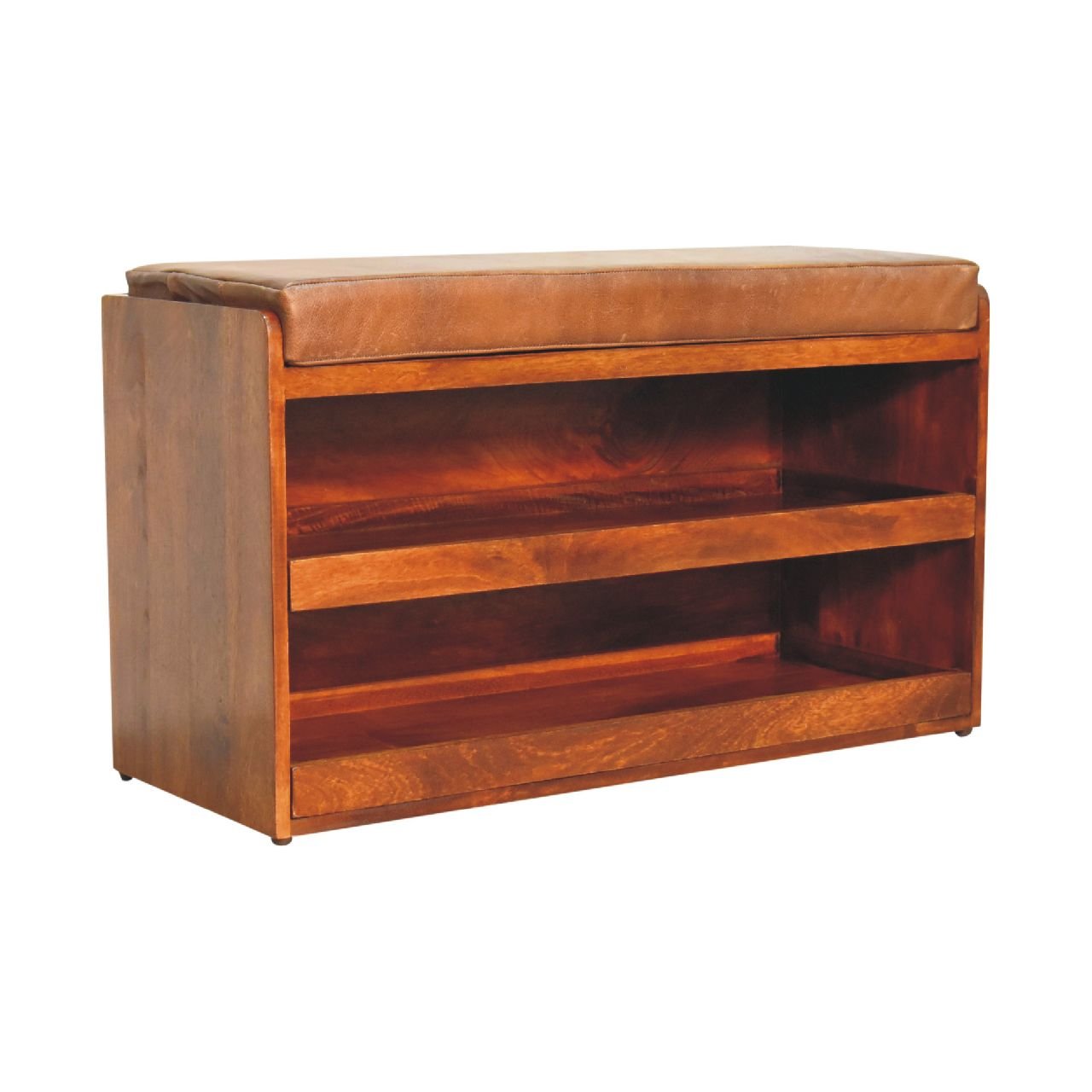 Ławka z litego drewna mango – kasztanowa, 90 cm — model IN3575 - Image 2