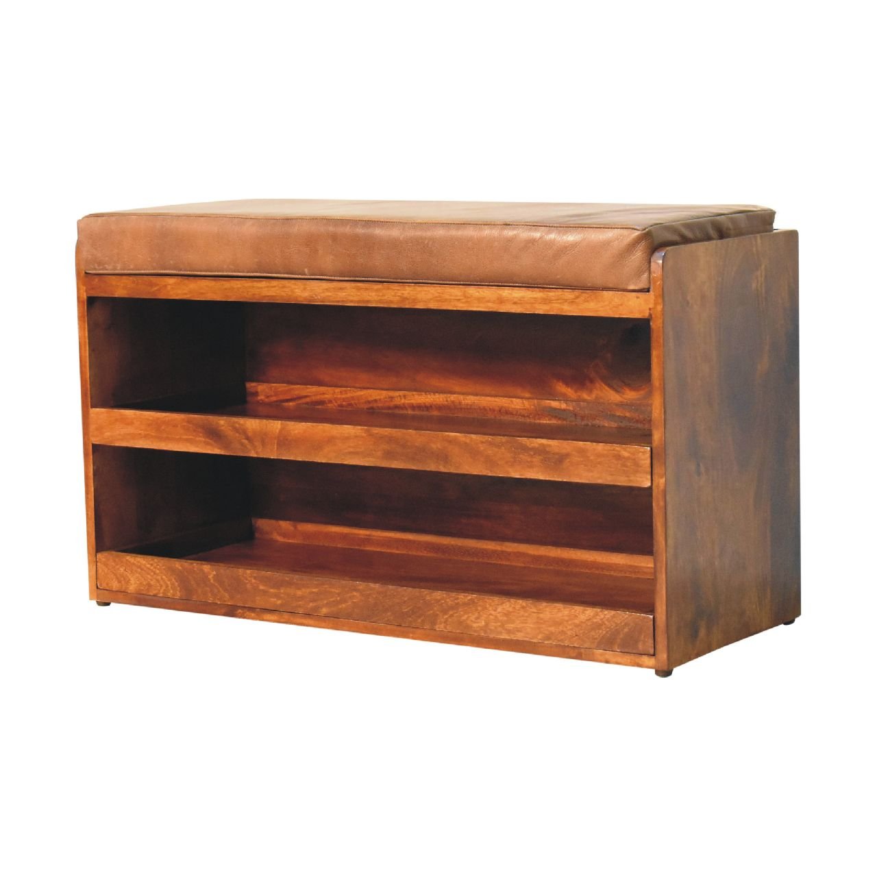 Ławka z litego drewna mango – kasztanowa, 90 cm — model IN3575 - Image 3