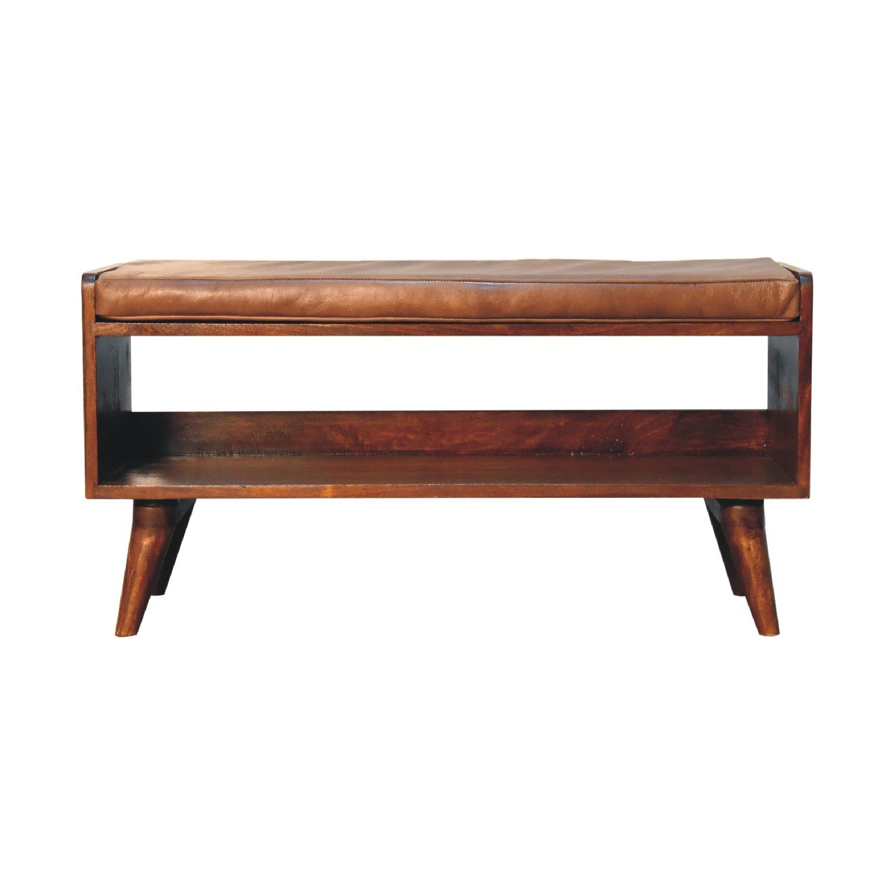 Ławka z litego drewna mango – kasztanowa, 90 cm — model IN3577