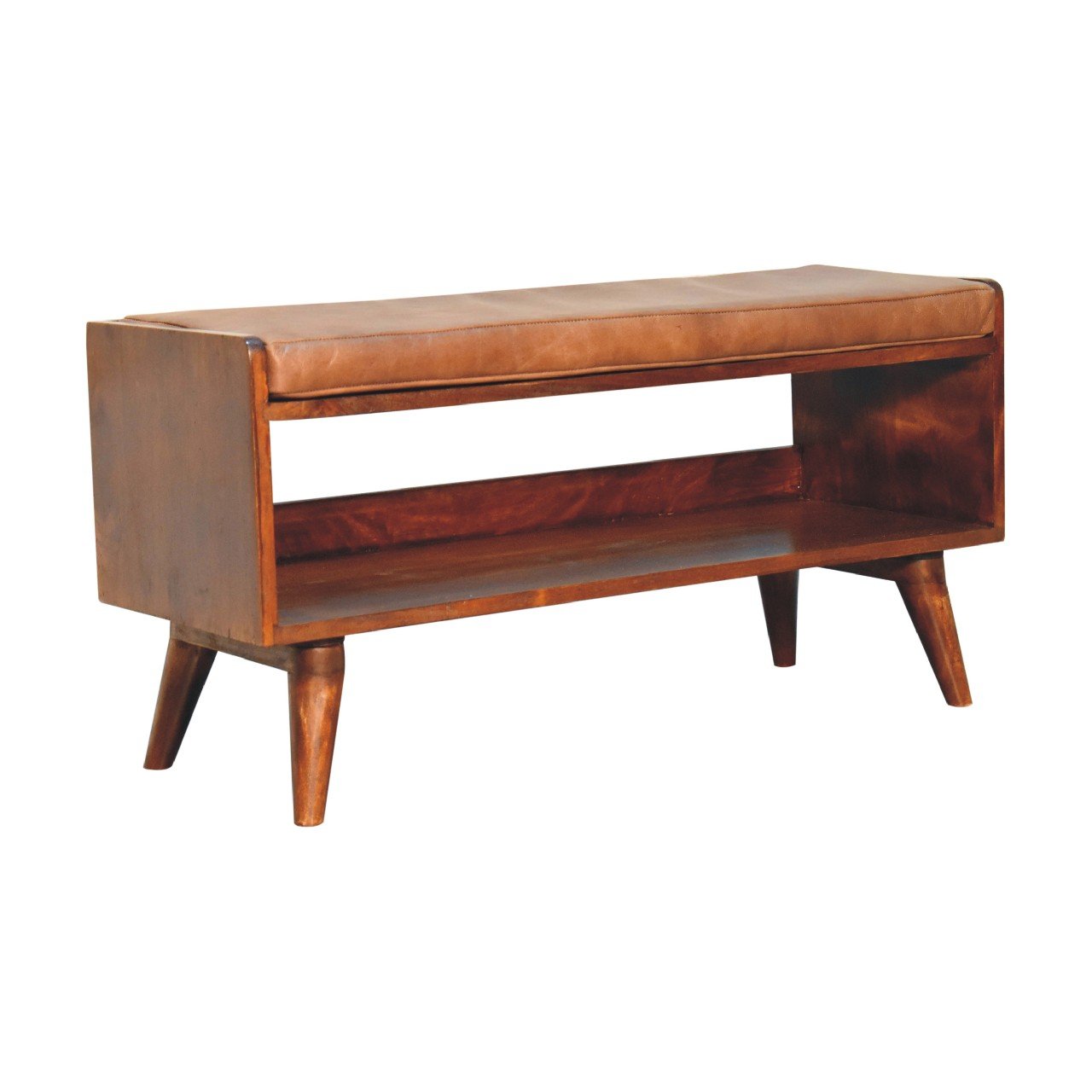 Ławka z litego drewna mango – kasztanowa, 90 cm — model IN3577 - Image 2