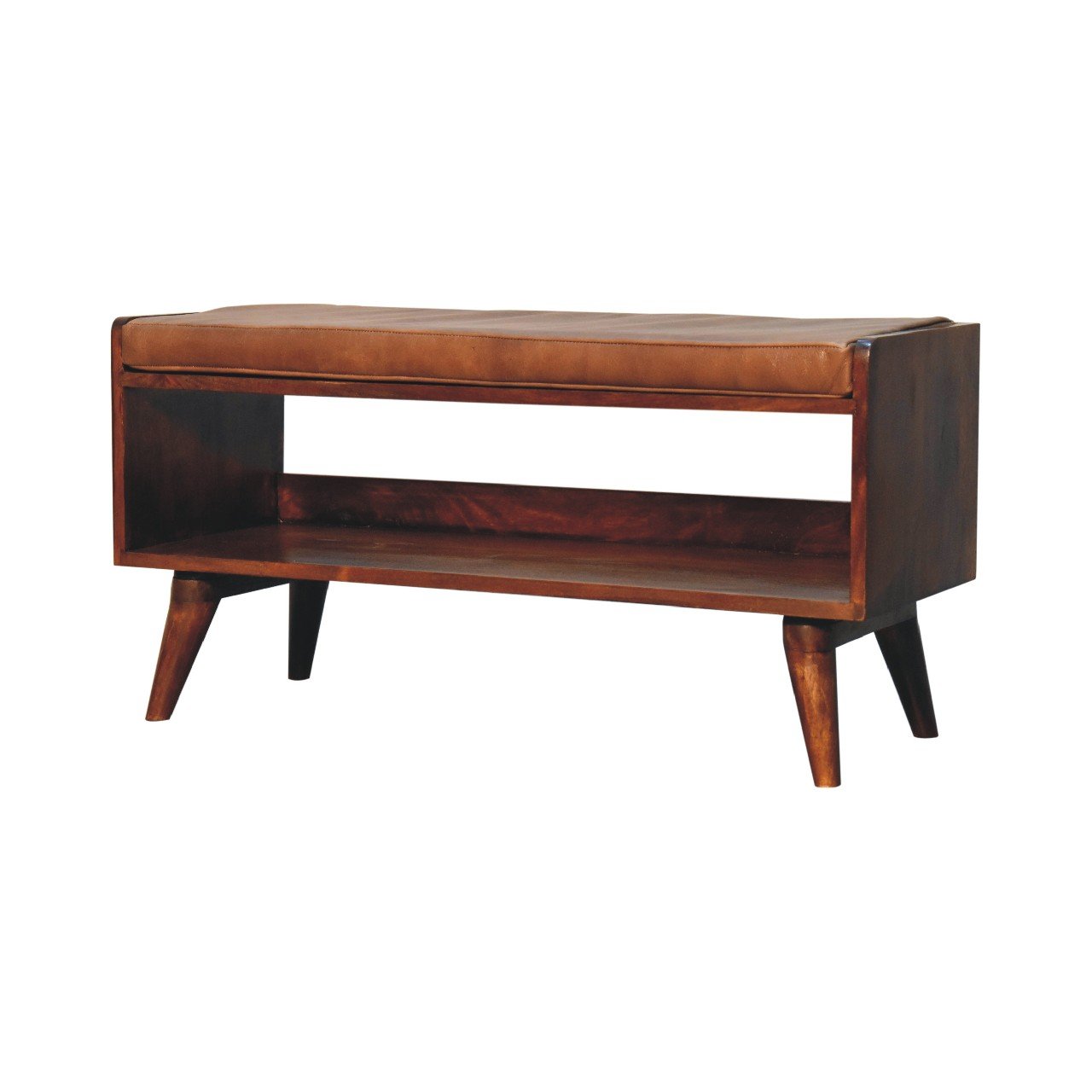 Ławka z litego drewna mango – kasztanowa, 90 cm — model IN3577 - Image 3