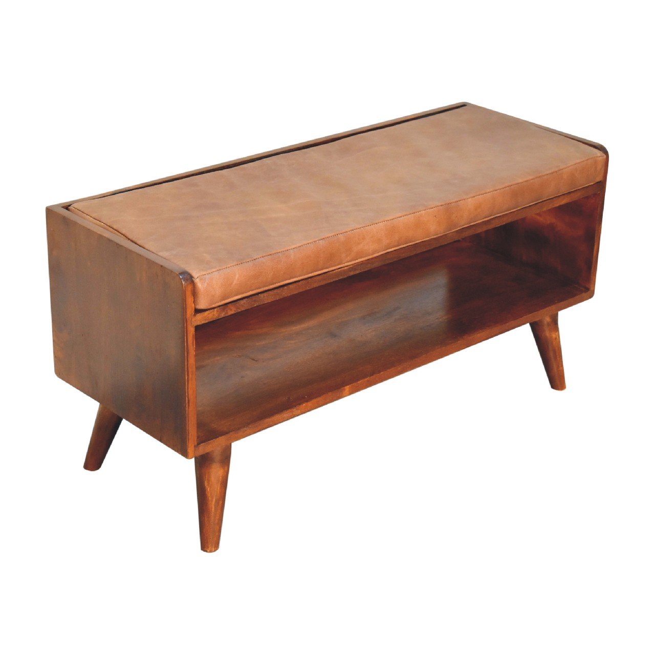 Ławka z litego drewna mango – kasztanowa, 90 cm — model IN3577 - Image 6