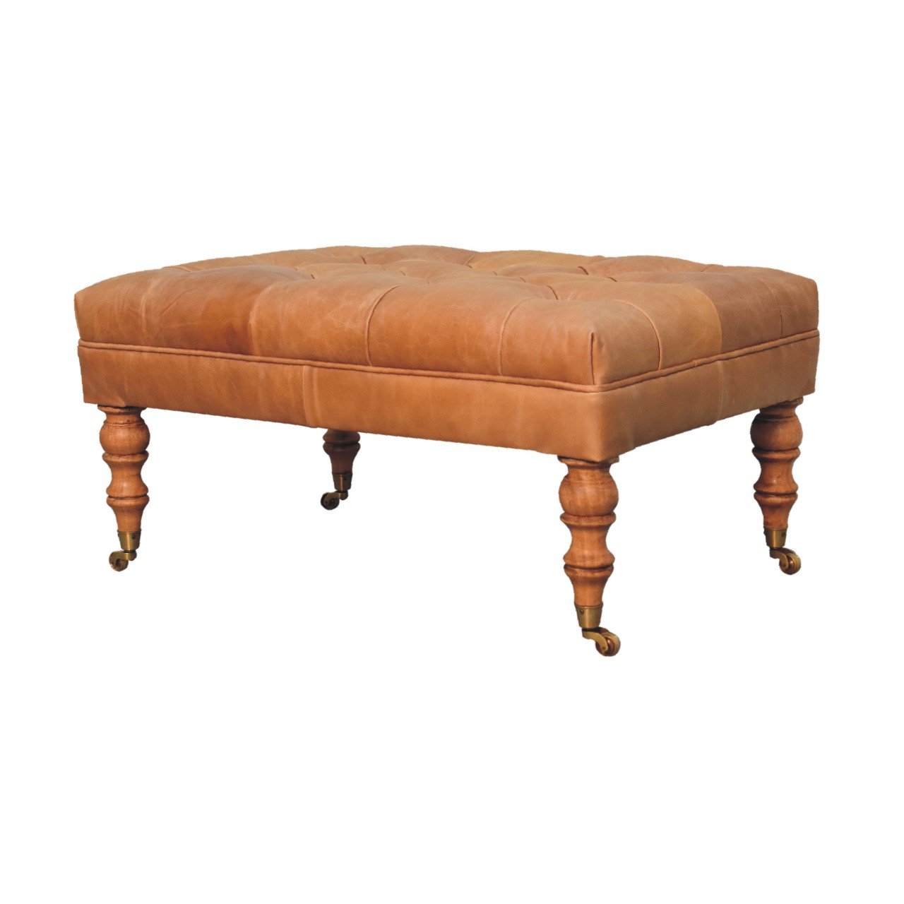 Pufa z litego drewna mango – orzechowa, 90 cm — model IN3580 - obrazek 3