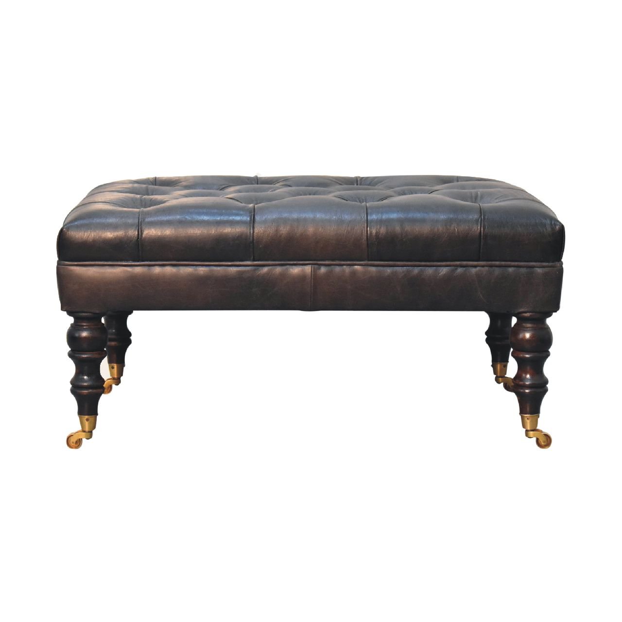 Pufa z litego drewna mango – orzechowa, 90 cm — model IN3581