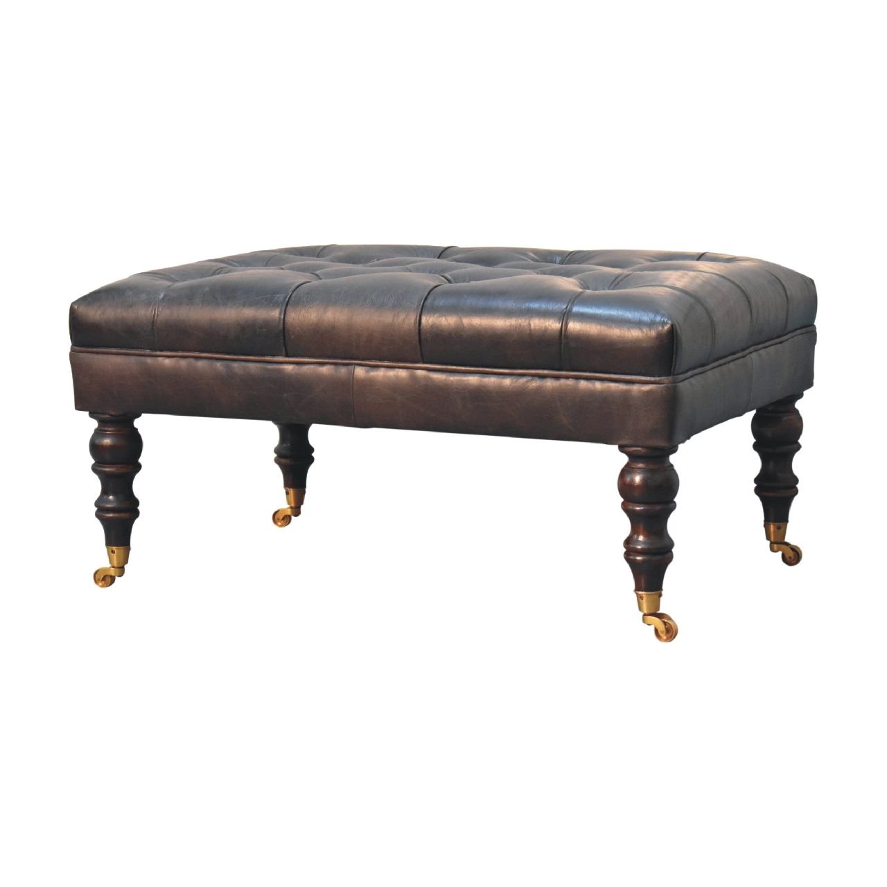 Pufa z litego drewna mango – orzechowa, 90 cm — model IN3581 - Image 2