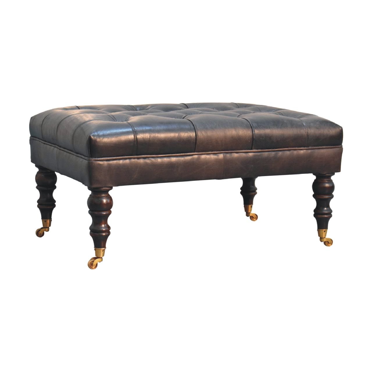 Pufa z litego drewna mango – orzechowa, 90 cm — model IN3581 - Image 3