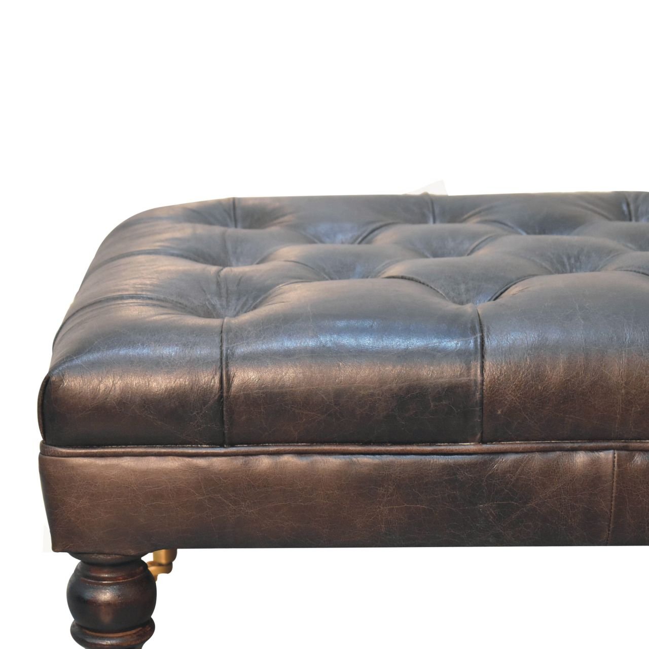 Pufa z litego drewna mango – orzechowa, 90 cm — model IN3581 - Image 4