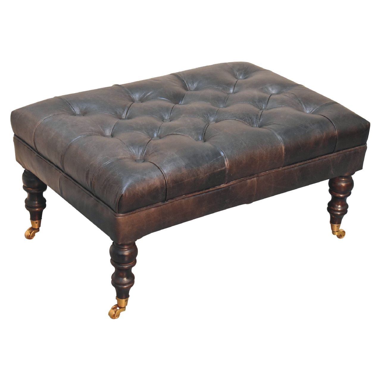 Pufa z litego drewna mango – orzechowa, 90 cm — model IN3581 - Image 5