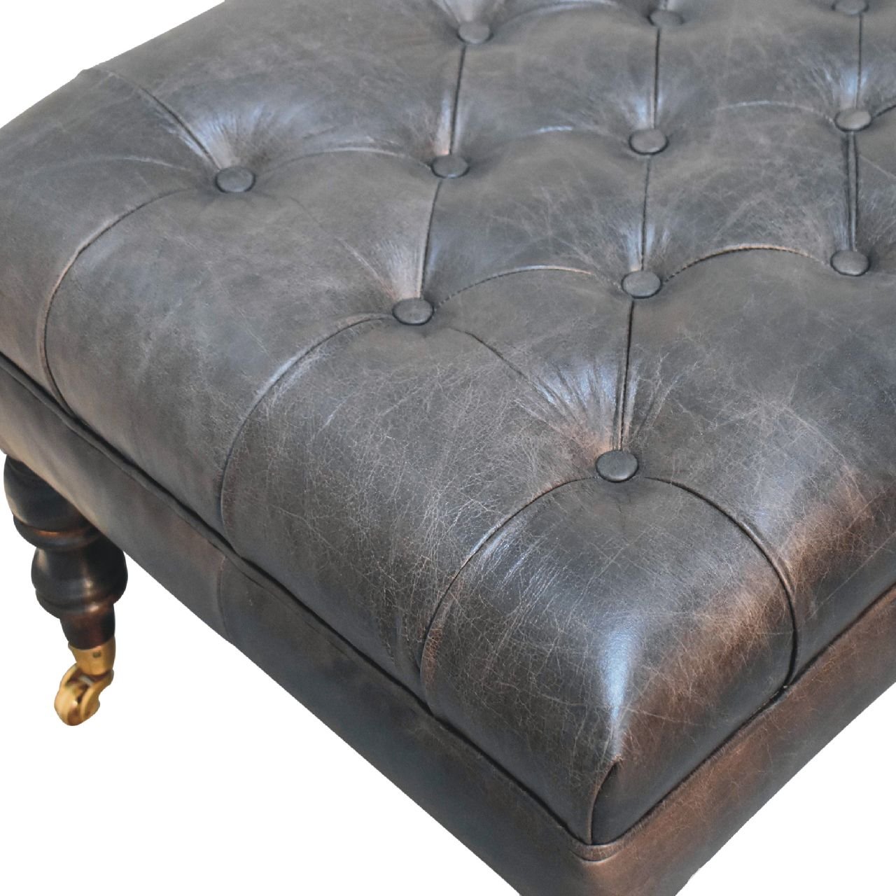 Pufa z litego drewna mango – orzechowa, 90 cm — model IN3581 - Image 6