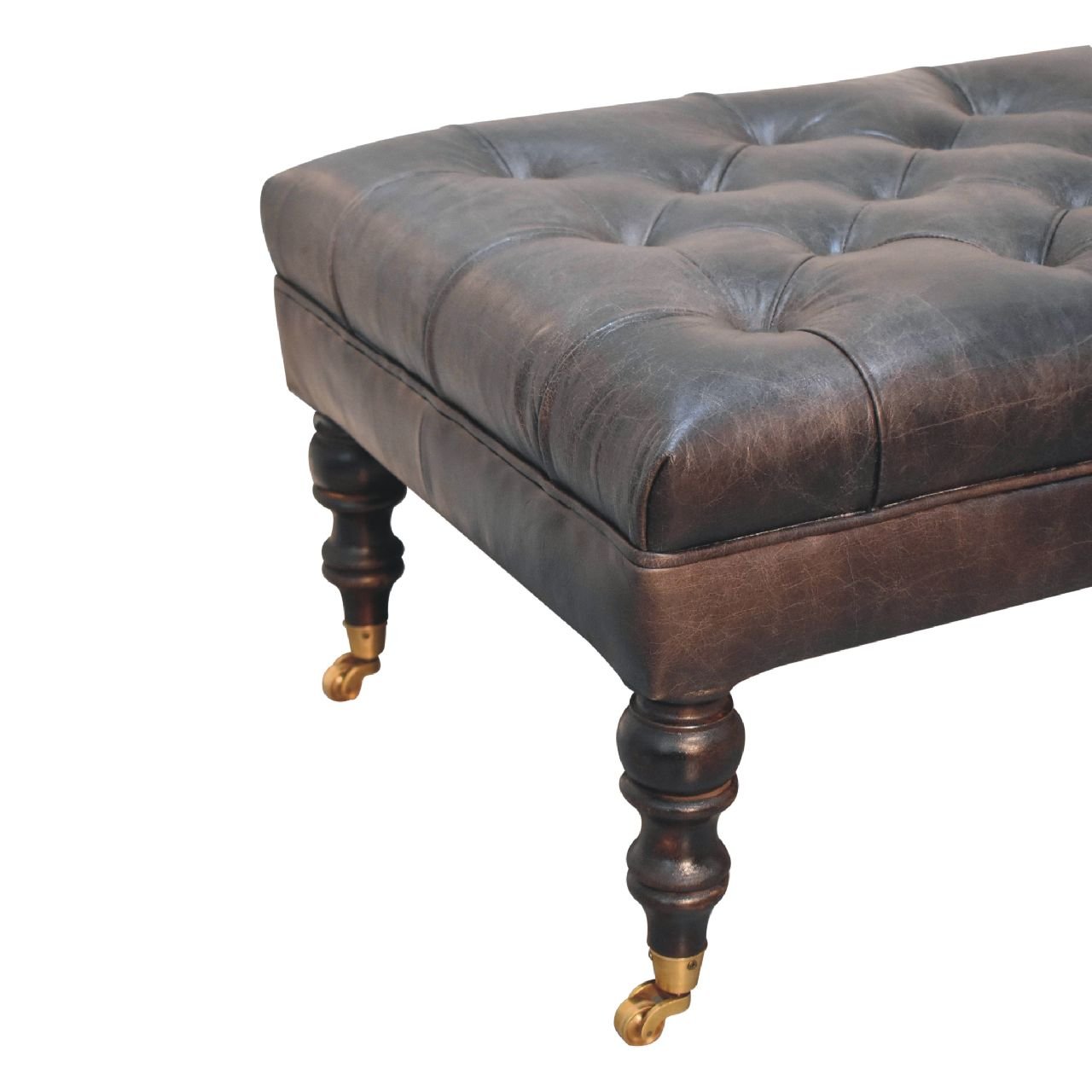 Pufa z litego drewna mango – orzechowa, 90 cm — model IN3581 - Image 7