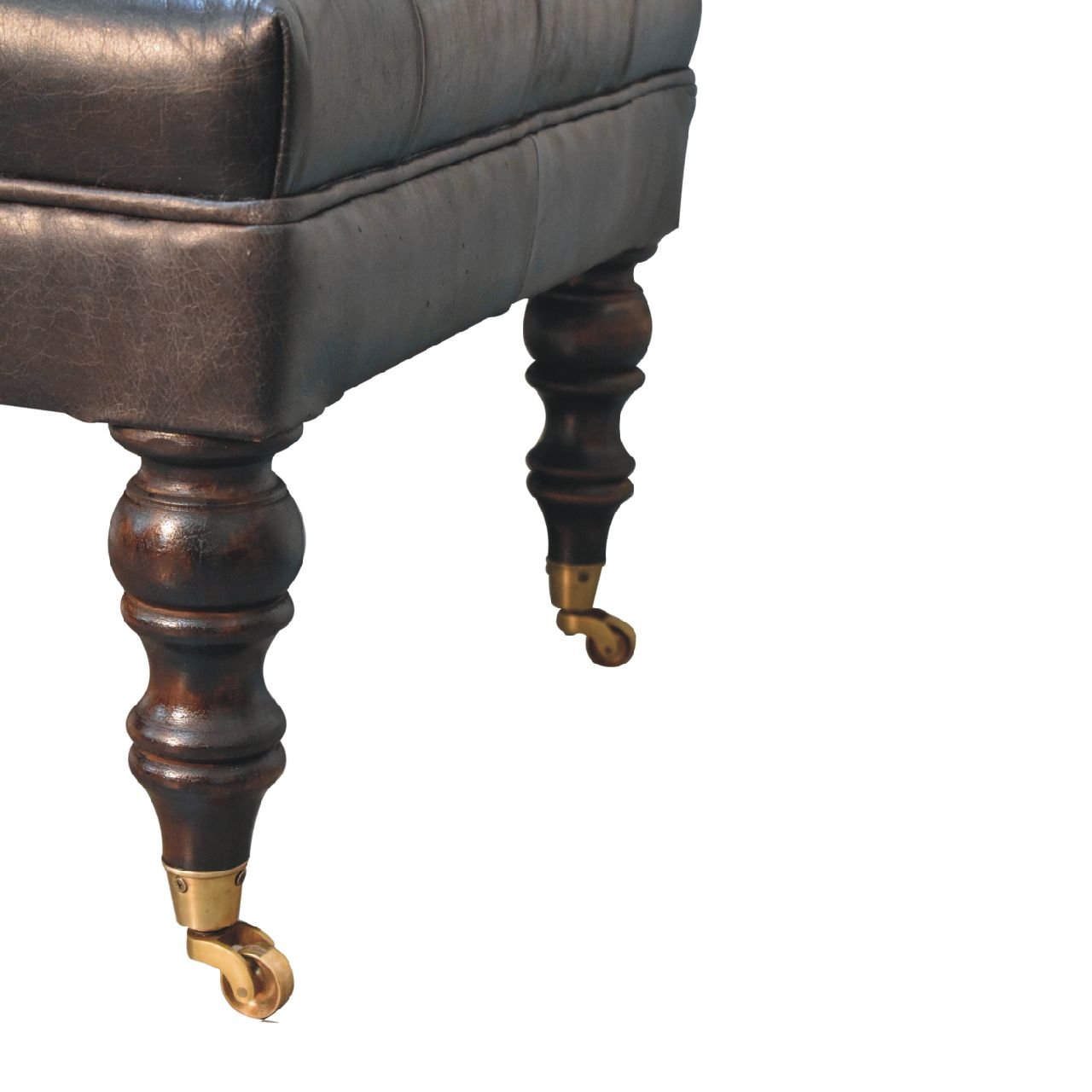 Pufa z litego drewna mango – orzechowa, 90 cm — model IN3581 - Image 8