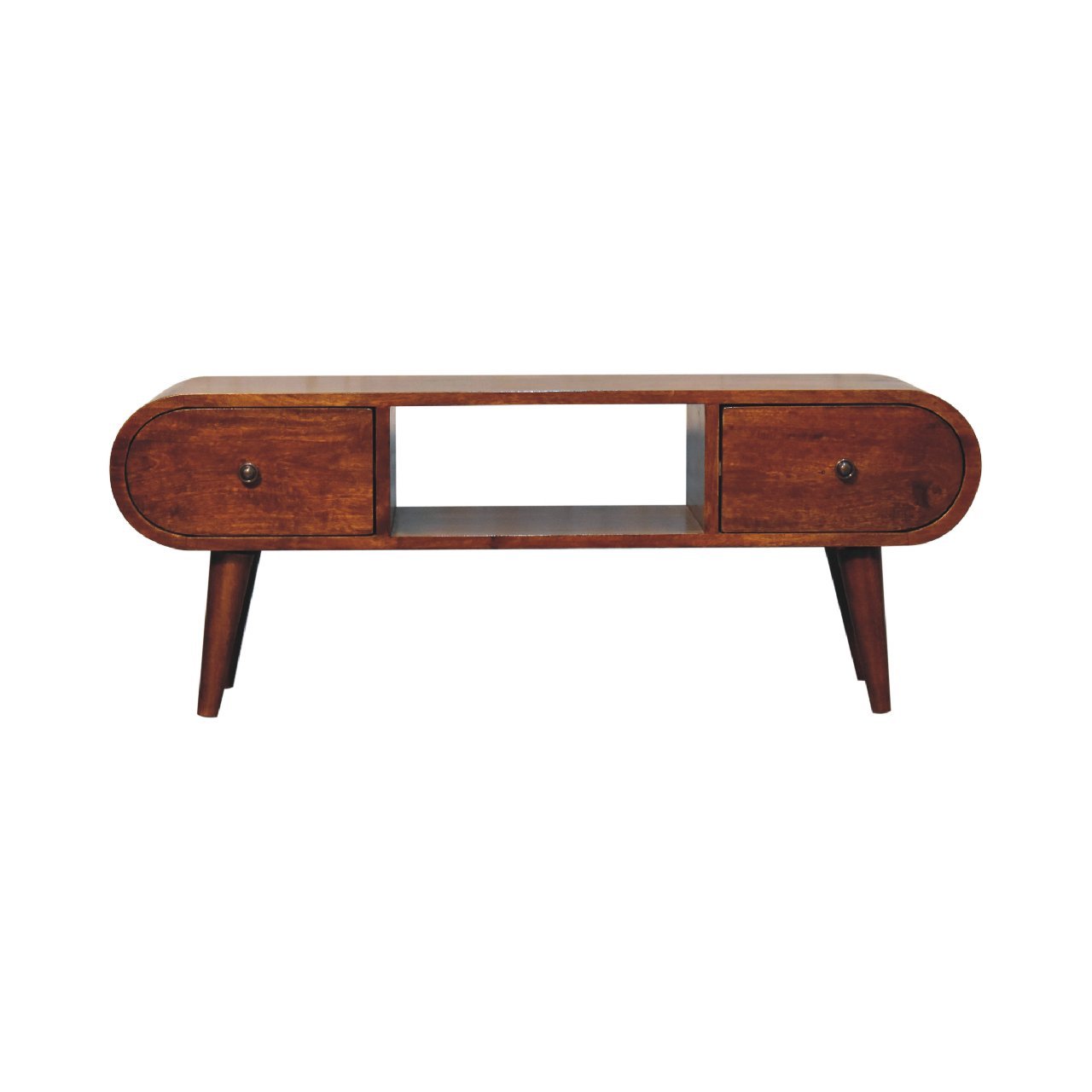 Szafka RTV z litego drewna mango – kasztanowa, 100 cm — model IN3607