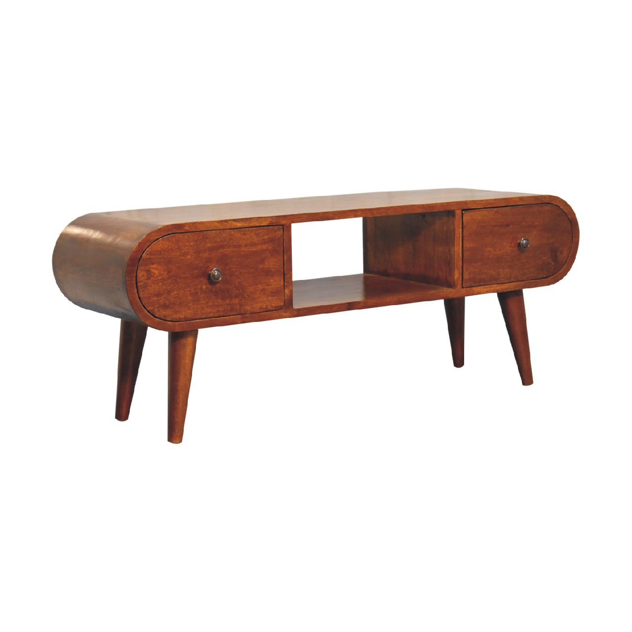Szafka RTV z litego drewna mango – kasztanowa, 100 cm — model IN3607 - obrazek 2