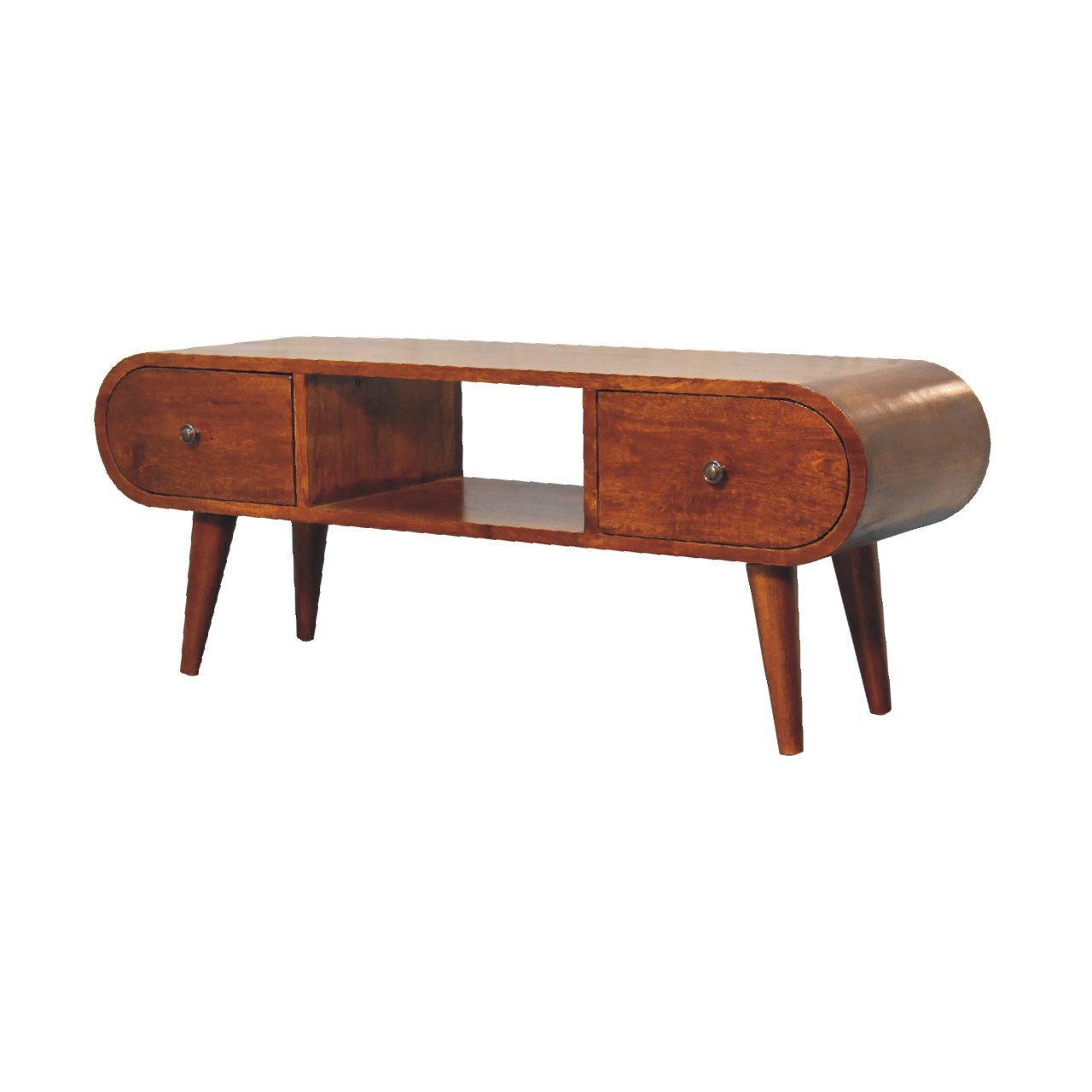 Szafka RTV z litego drewna mango – kasztanowa, 100 cm — model IN3607 - obrazek 3