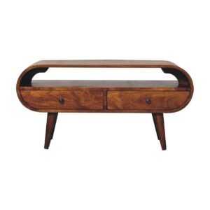 Szafka RTV z litego drewna mango – kasztanowa, 90 cm — model IN3608
