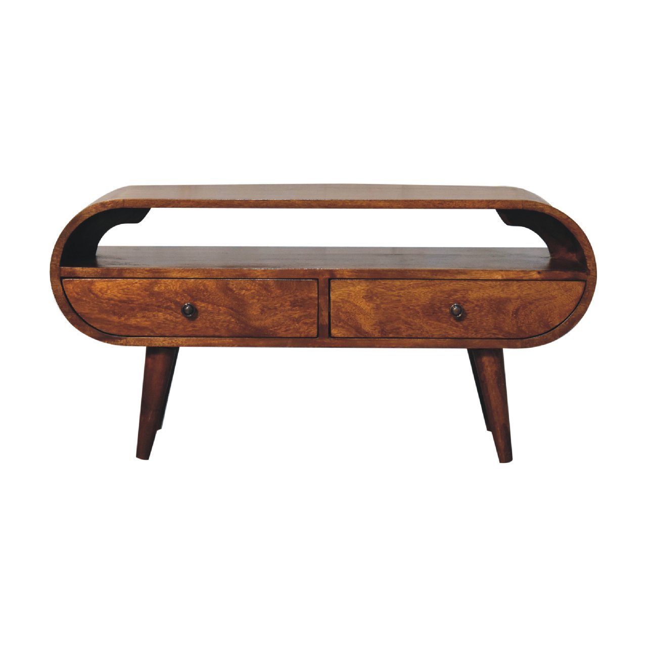 Szafka RTV z litego drewna mango – kasztanowa, 90 cm — model IN3608