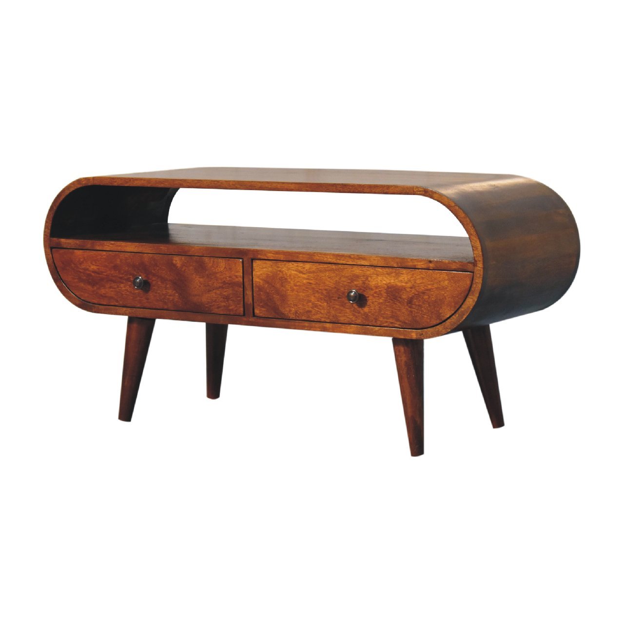 Szafka RTV z litego drewna mango – kasztanowa, 90 cm — model IN3608 - obrazek 2