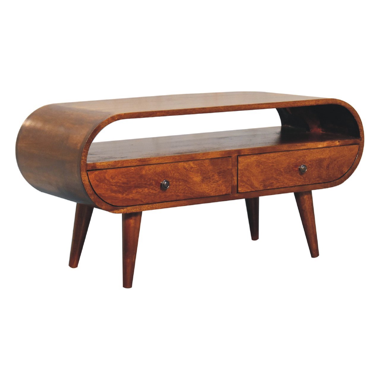 Szafka RTV z litego drewna mango – kasztanowa, 90 cm — model IN3608 - obrazek 3