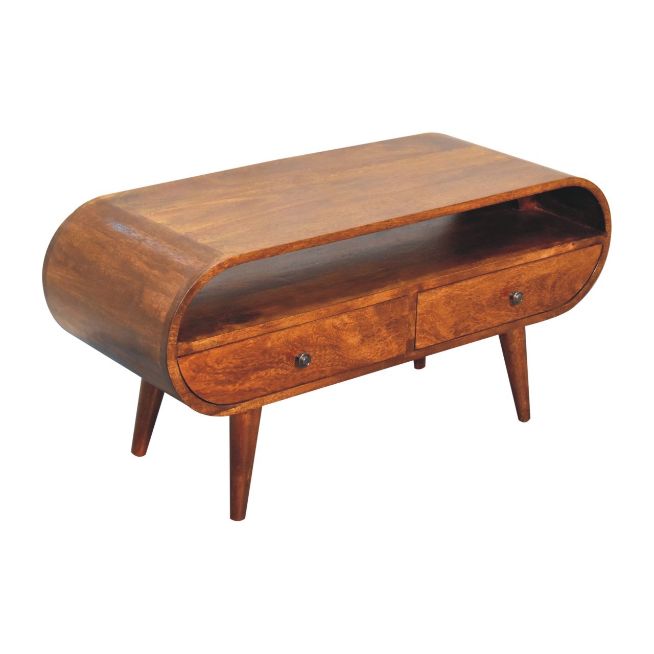 Szafka RTV z litego drewna mango – kasztanowa, 90 cm — model IN3608 - obrazek 7