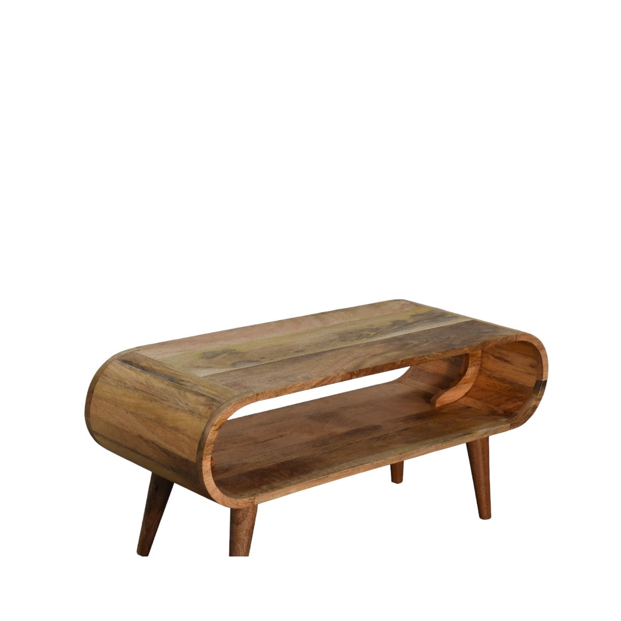 Stolik kawowy z litego drewna mango – dębowy, 90 cm - Image 7