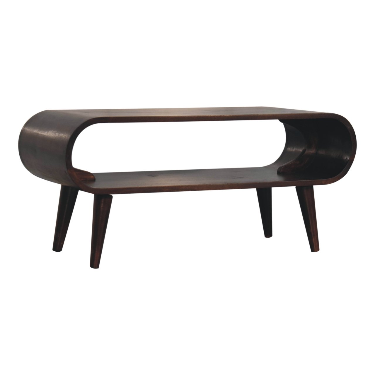 Stolik kawowy z litego drewna mango – orzechowy, 90 cm — model IN3673 - Image 2