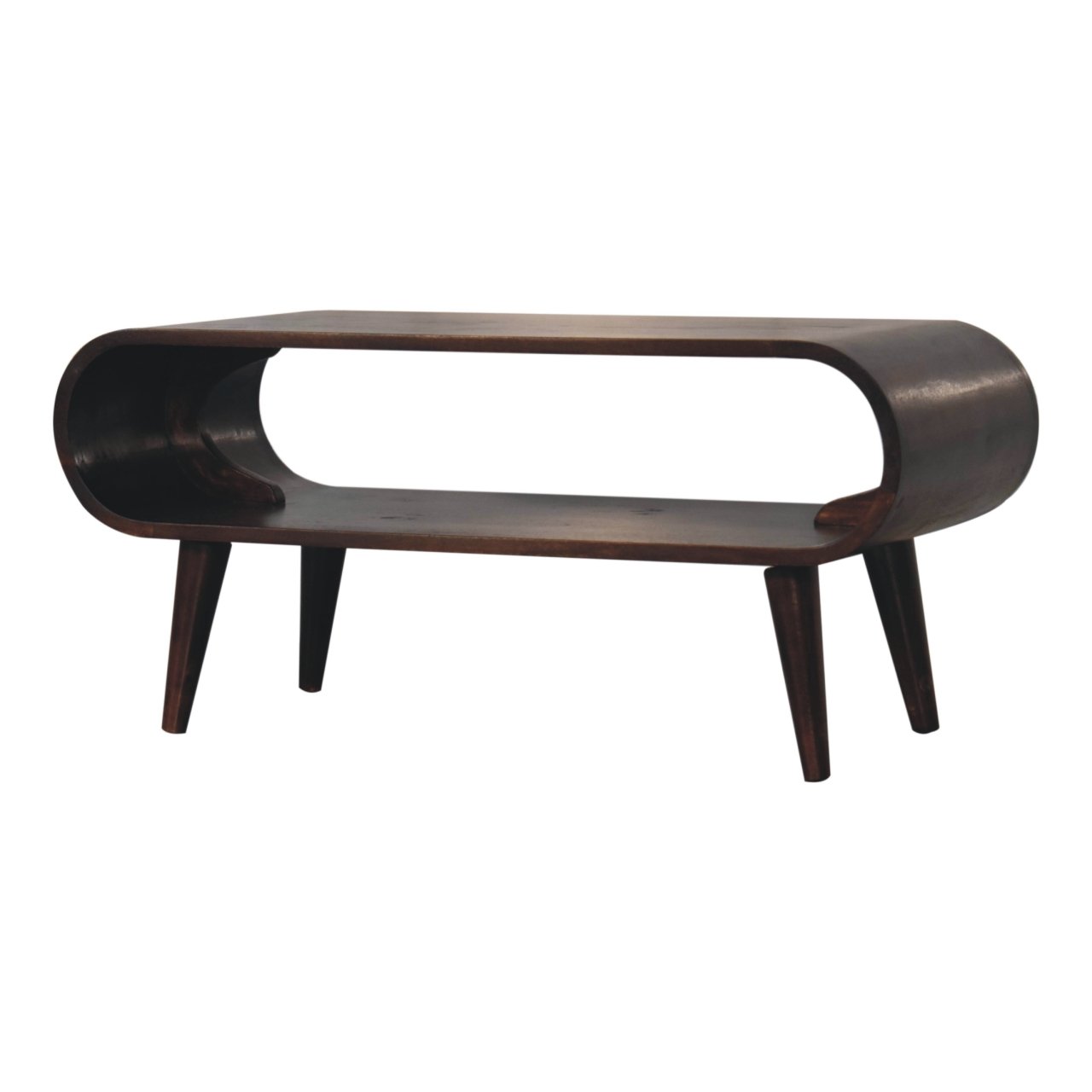 Stolik kawowy z litego drewna mango – orzechowy, 90 cm — model IN3673 - Image 3
