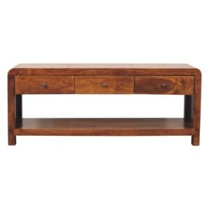 Szafka RTV z litego drewna mango – kasztanowa, 110 cm — model IN3675